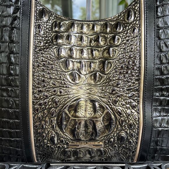 Brahmin Tabitha Sarastro Onyx Croc Embossed Leather Shoulder Bag New! - Picture 2 of 9